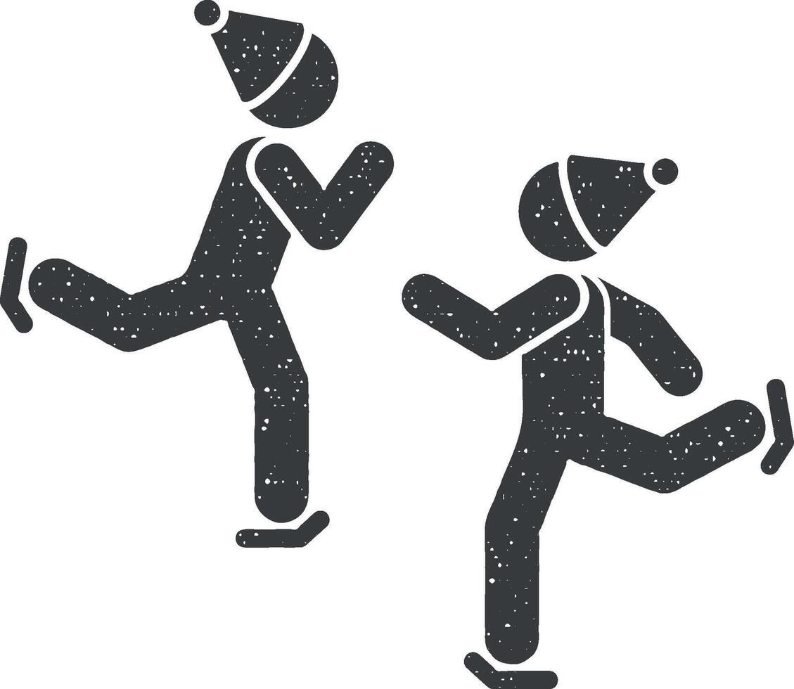 mannen skiën icoon vector illustratie in postzegel stijl