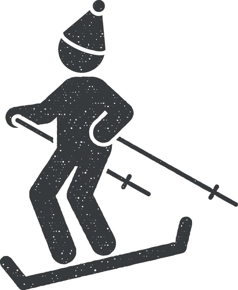 Mens is skiën icoon vector illustratie in postzegel stijl