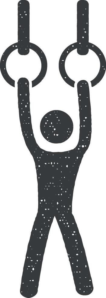 gymnast het uitvoeren van Aan stationair ringen vector icoon illustratie met postzegel effect