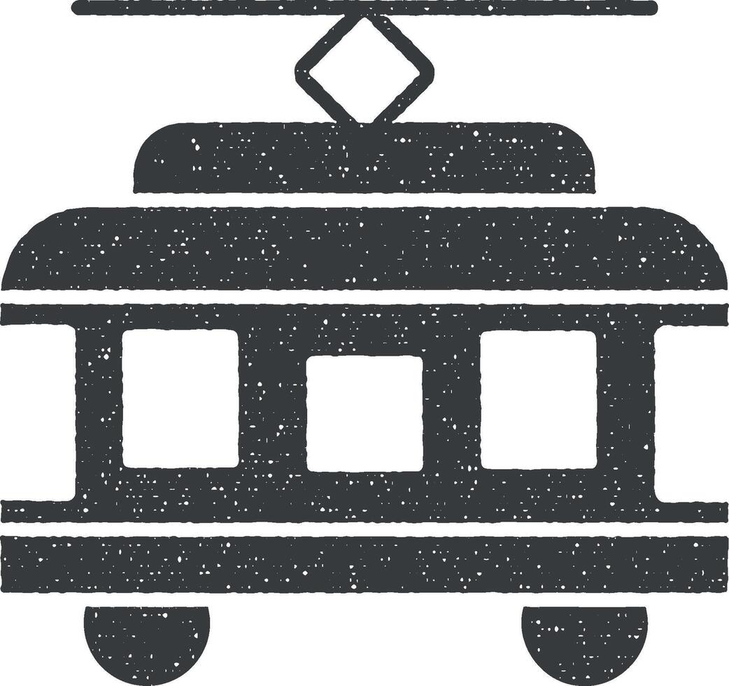 tram auto, trein, passagier vervoer vector icoon illustratie met postzegel effect