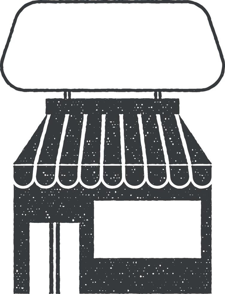 winkel gebouw en aanplakbord vector icoon illustratie met postzegel effect