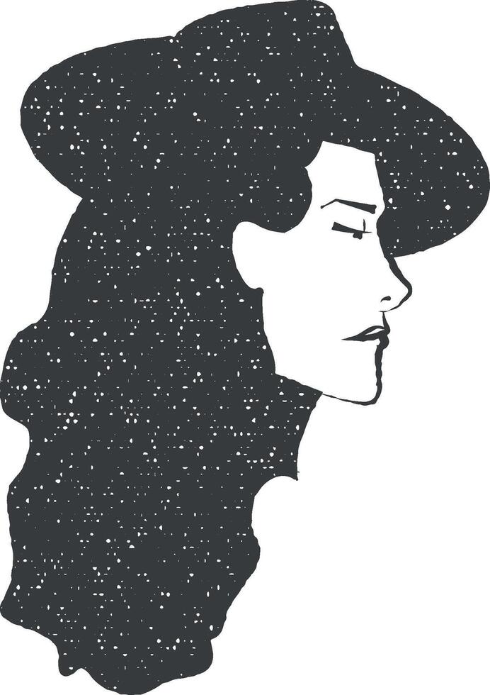 detective vrouw zwart en wit vector icoon illustratie met postzegel effect