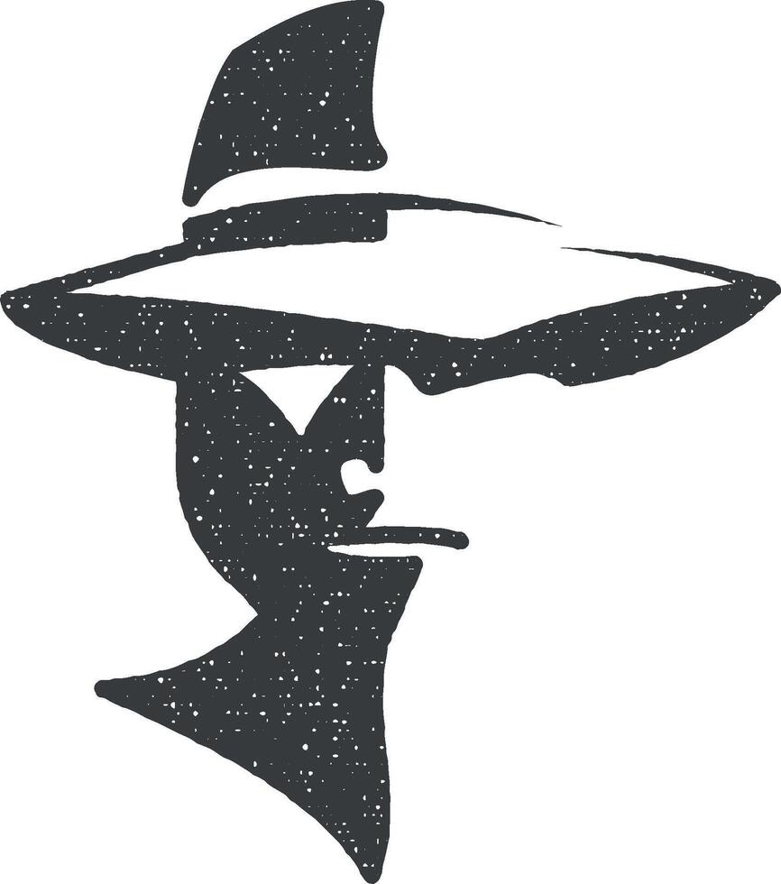 detective zwart en wit vector icoon illustratie met postzegel effect