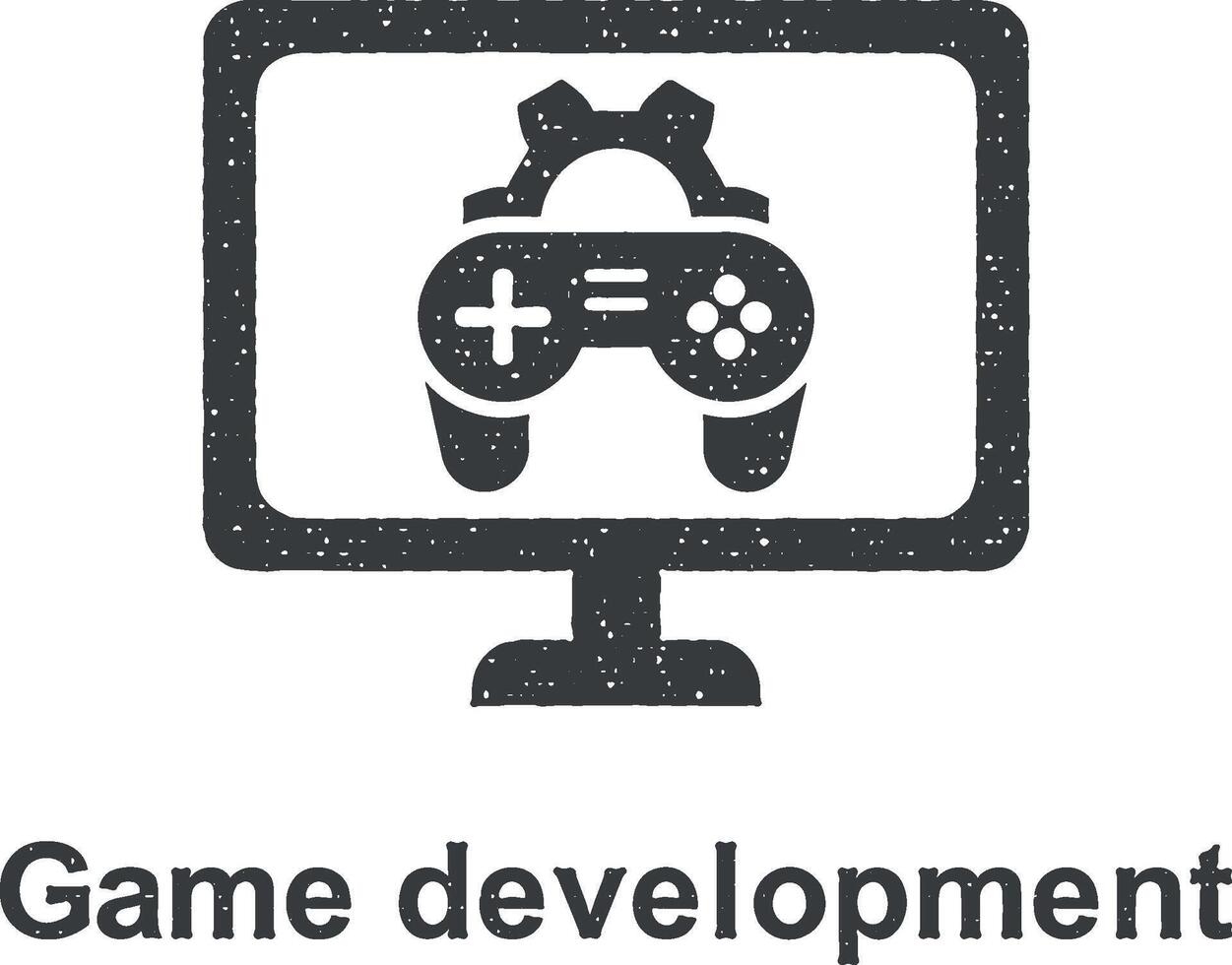 online marketing, spel ontwikkeling vector icoon illustratie met postzegel effect