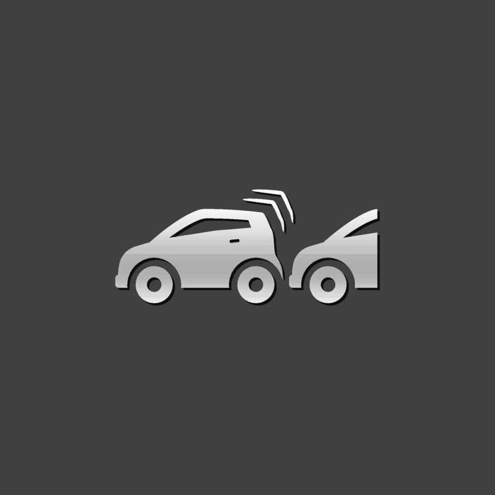 auto Botsing icoon in metalen grijs kleur stijl. automotive ongeluk incident vector