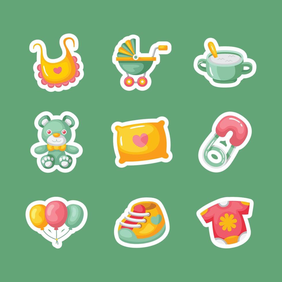 reeks schattig baby accessoires sticker desig vector