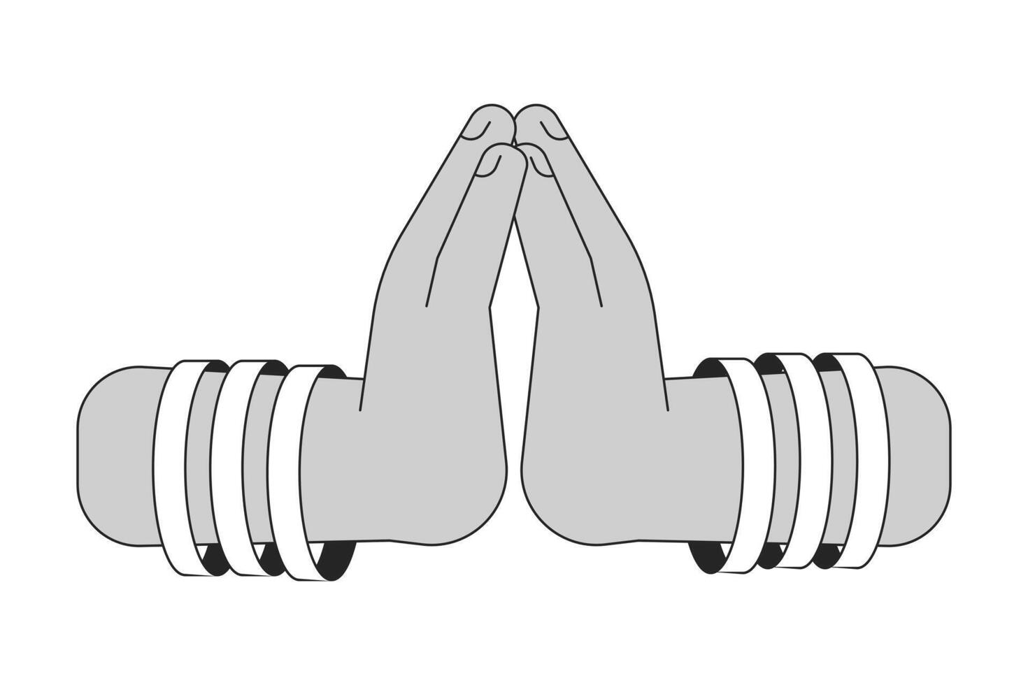 Indisch religieus bidden handen tekenfilm menselijk handen schets illustratie. traditioneel namaste 2d geïsoleerd zwart en wit vector afbeelding. festival van lichten Hindoe vlak monochromatisch tekening klem kunst