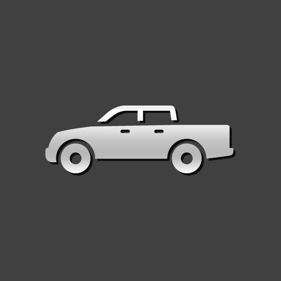 auto icoon in metalen grijs kleur stijl.truck dubbele cabine vector