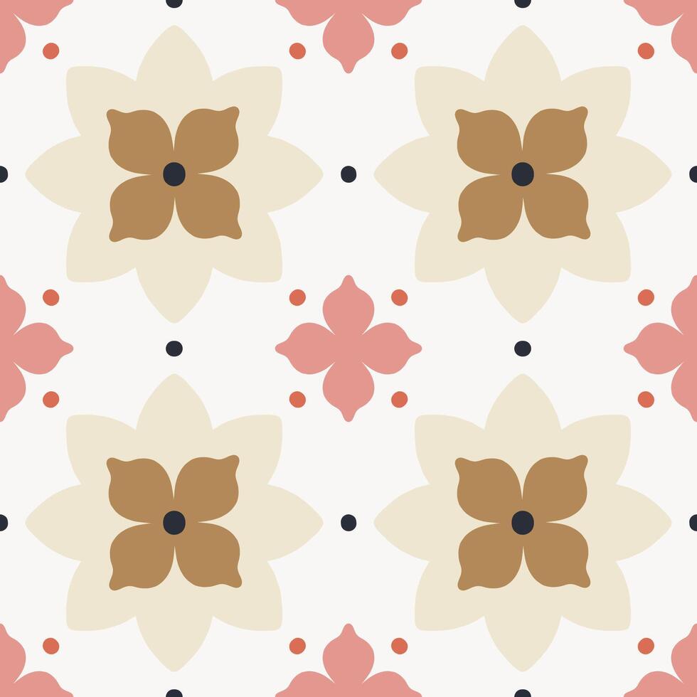 elegant modern naadloos patroon met meetkundig bloemen tegels. vector abstract structuur in traditioneel keramisch tegel stijl. symmetrisch achtergrond met bloemen en dots
