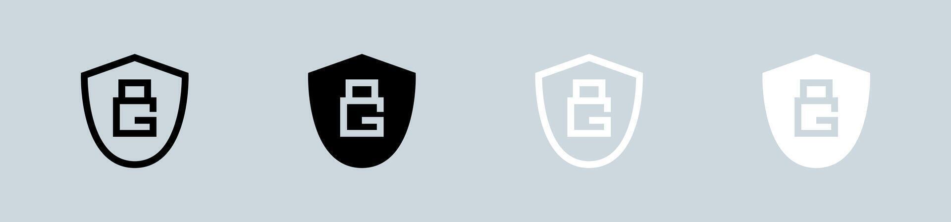 bewaker icoon reeks in zwart en wit. verdediging tekens vector illustratie.