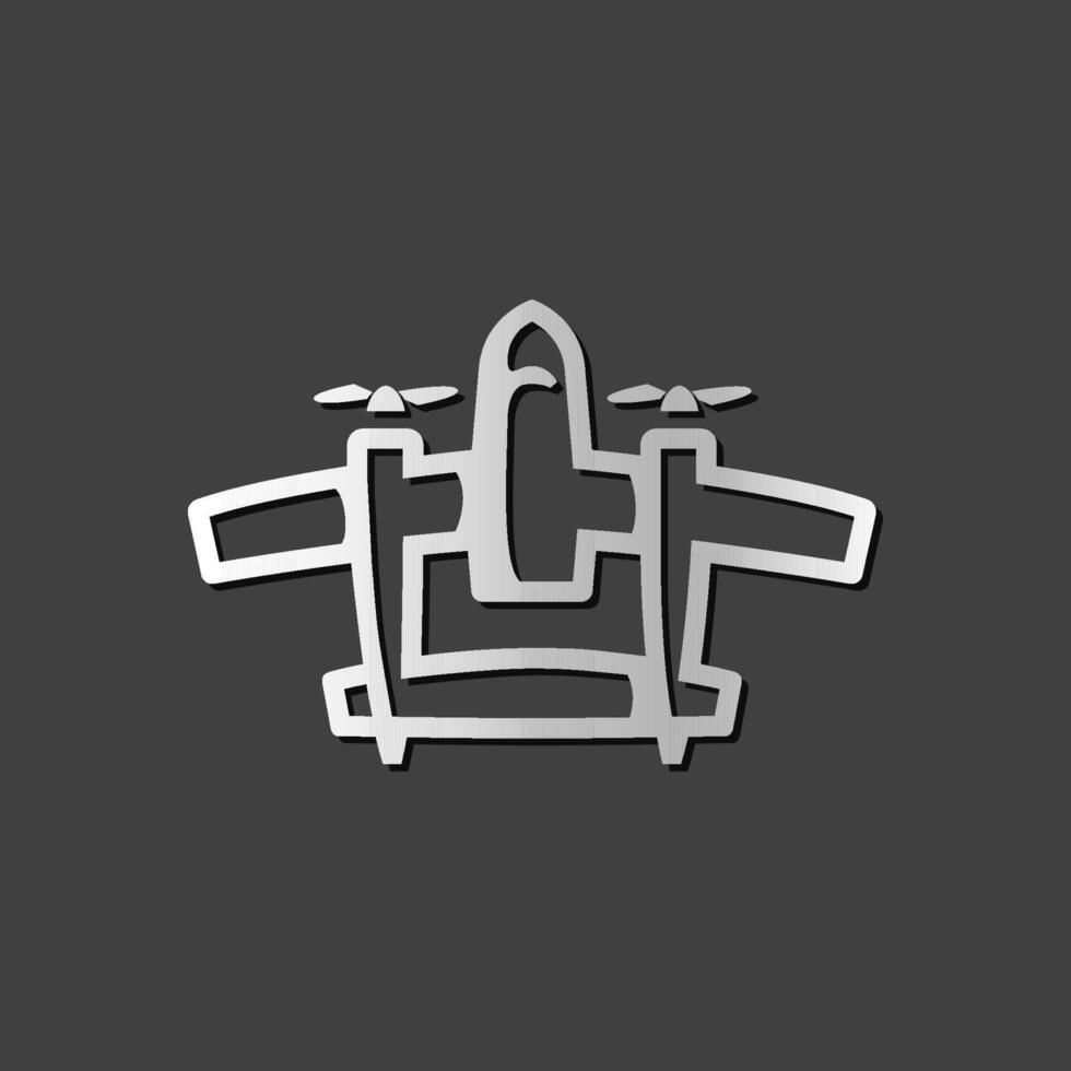 wijnoogst vliegtuig icoon in metalen grijs kleur stijl. dubbele propeller bommenwerper vector