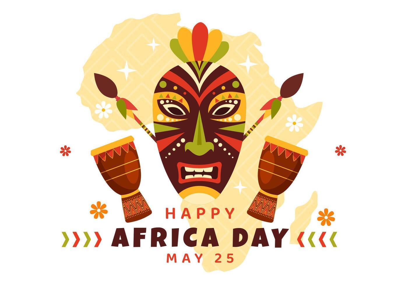 gelukkig Afrika dag vector illustratie Aan 25 mei met cultuur Afrikaanse tribal figuren en typisch dier in flora en fauna vlak tekenfilm achtergrond