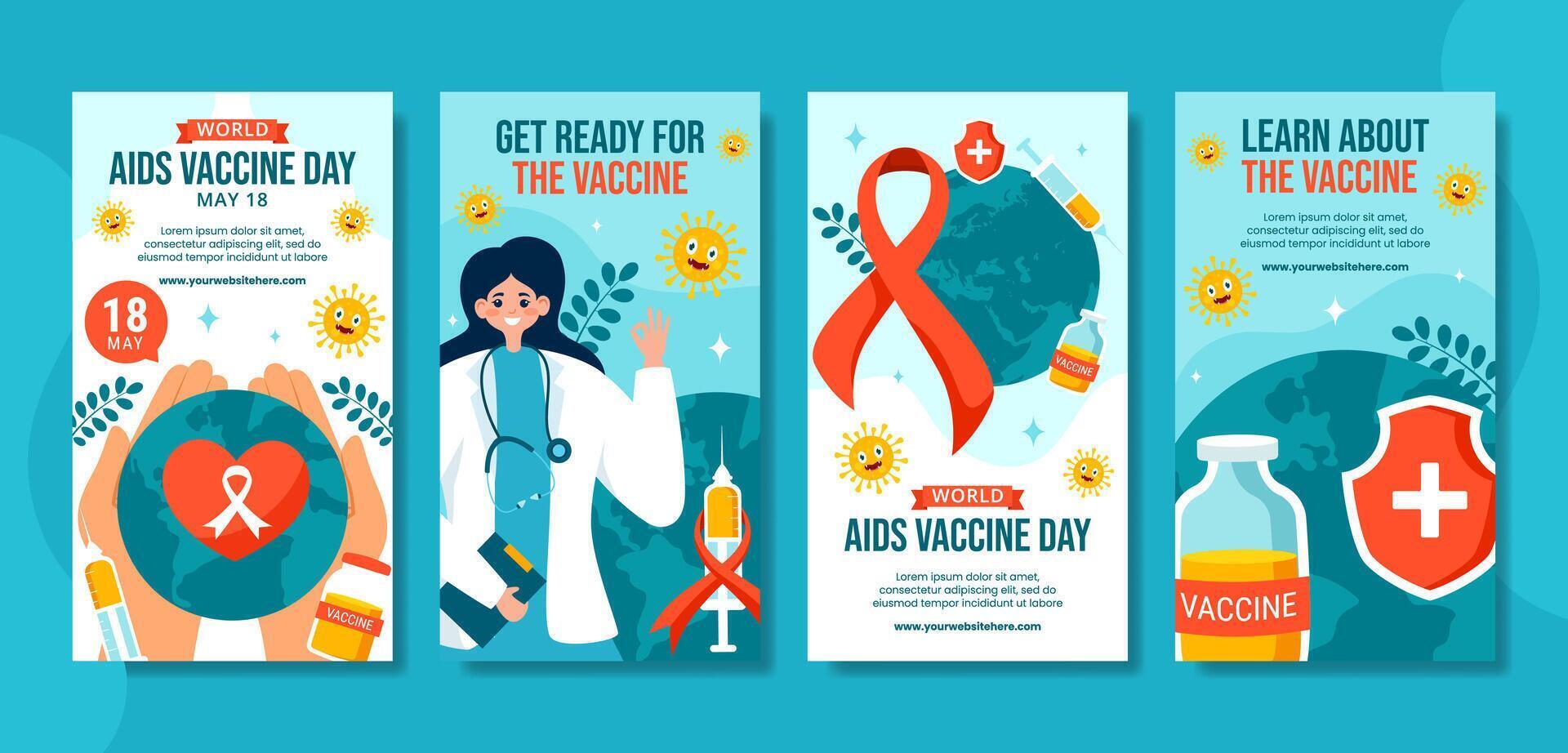 AIDS vaccin dag sociaal media verhalen vlak tekenfilm hand- getrokken Sjablonen achtergrond illustratie vector