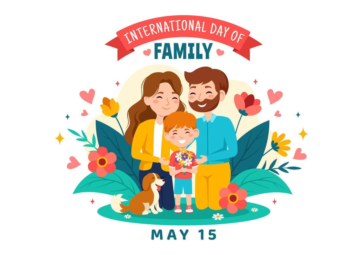 Internationale dag van familie vector illustratie met mama, vader en kinderen karakter naar geluk en liefde viering in vlak kinderen tekenfilm achtergrond