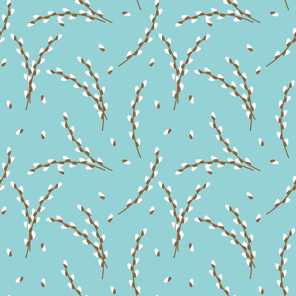 naadloos patroon illustratie van wilg Afdeling Aan blauw achtergrond, Pasen ontwerp. vector
