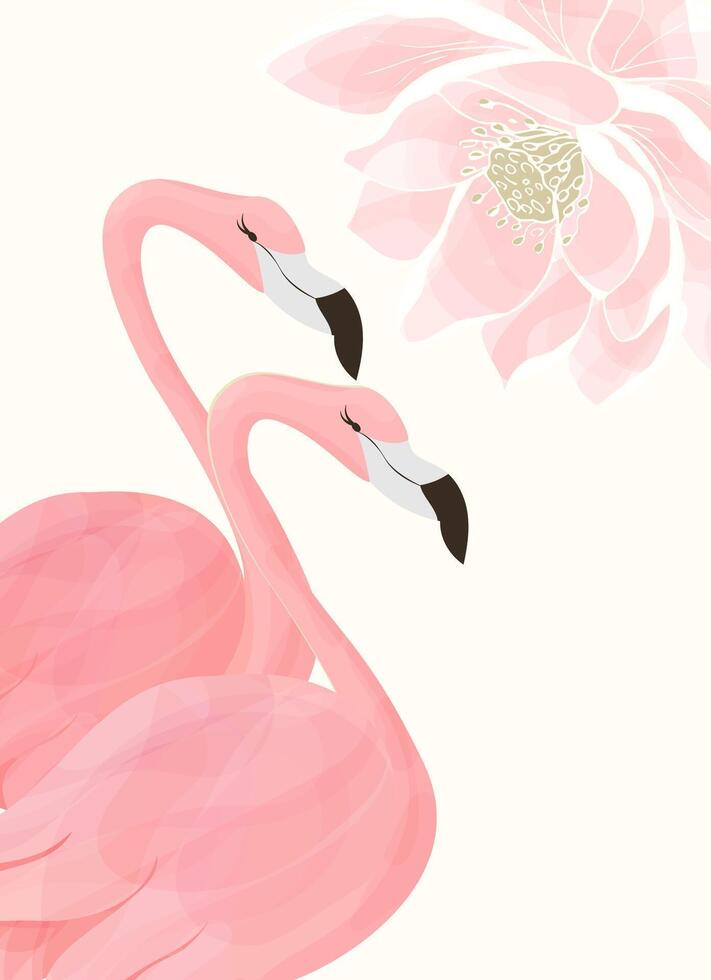roze lotus en twee roze flamingo's. delicaat afdrukken voor ansichtkaarten, posters vector