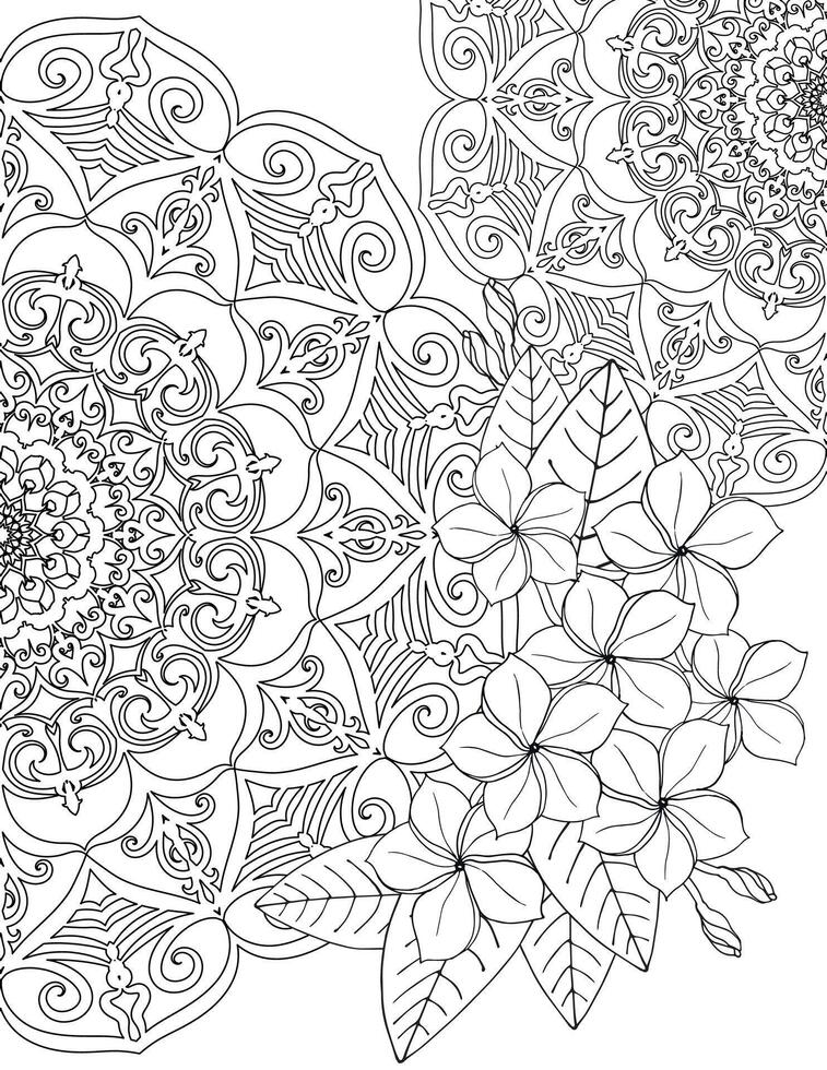 kleur bladzijde voor volwassenen mandala en een mooi tropisch bloemen vector