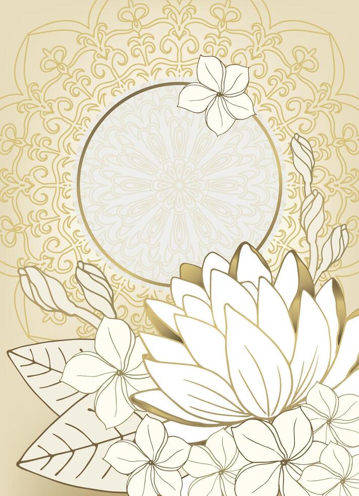 mandala en goud lotus. luxe achtergrond met goud schets. achtergrond voor groet kaarten, enz. vector