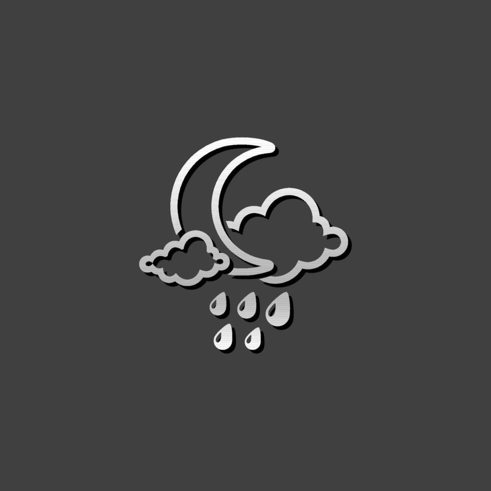 weer bewolkt regenachtig icoon in metalen grijs kleur stijl. voorspelling nacht regenen bewolkt verkoudheid vector