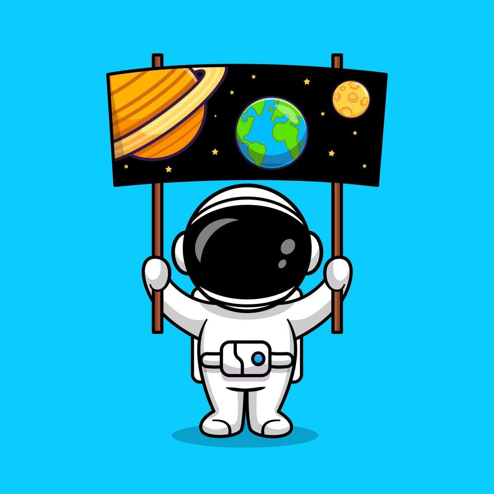 schattig astronaut Holding ruimte bord tekenfilm vector icoon illustratie. wetenschap technologie icoon concept geïsoleerd premie vector. vlak tekenfilm stijl