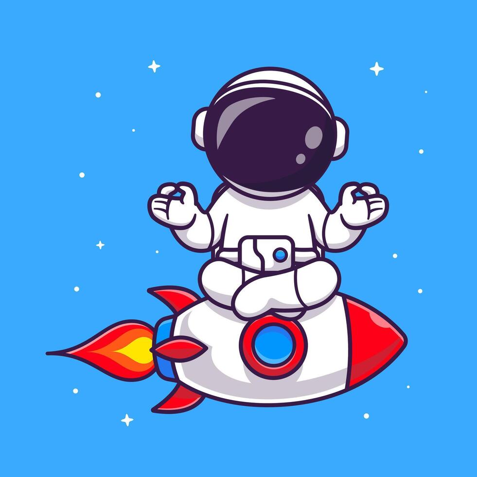 schattig astronaut meditatie yoga Aan raket tekenfilm vector icoon illustratie. wetenschap sport icoon concept geïsoleerd premie vector. vlak tekenfilm stijl