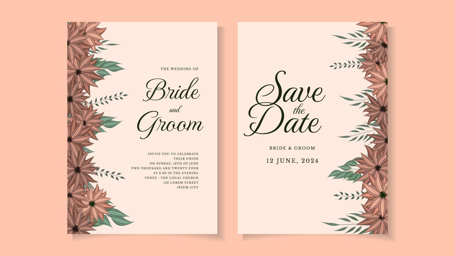 bloemen bruiloft uitnodigingskaart bloem. save the date, rsvp bedankt vector