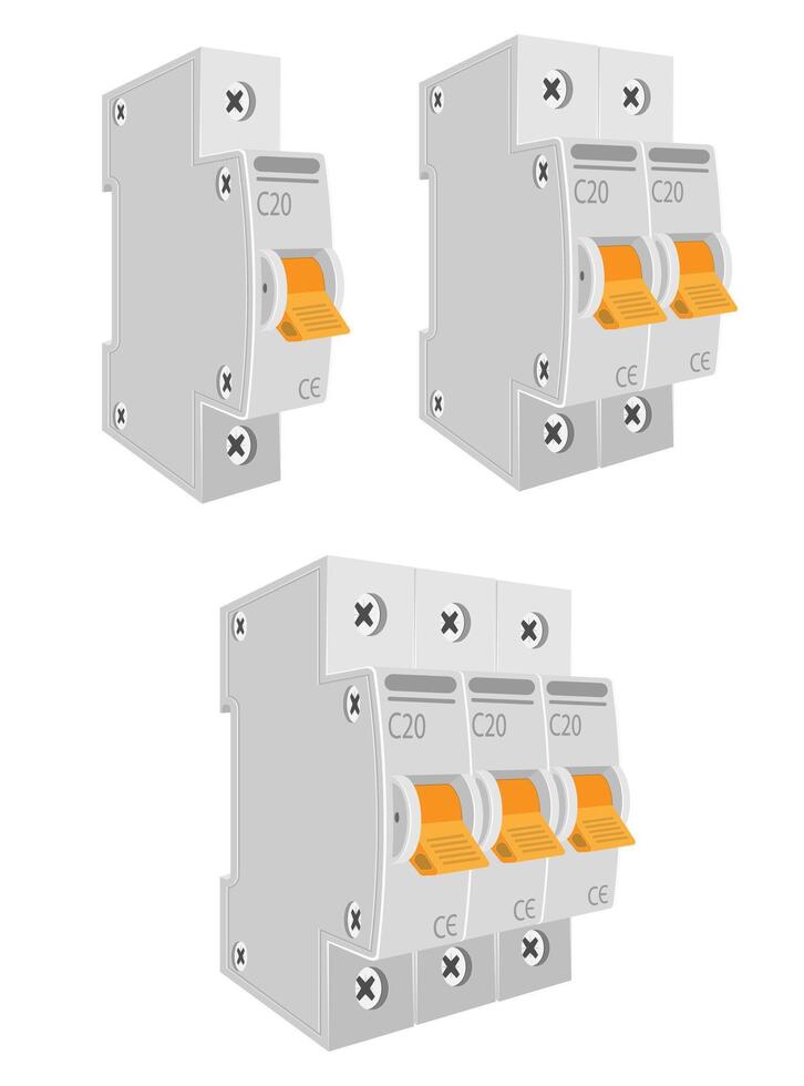 automatisch elektrisch schakelaars stroomkring breker voorraad vector illustratie geïsoleerd Aan wit achtergrond