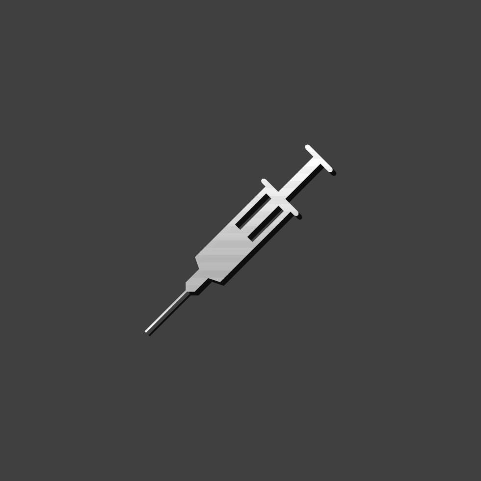 injectiespuit icoon in metalen grijs kleur stijl. naald- medisch dokter vector