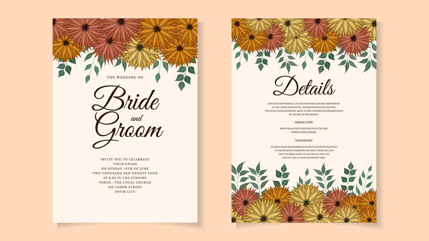 rustieke bruiloft uitnodiging bloemen uitnodigen dank u, rsvp moderne kaart. vector