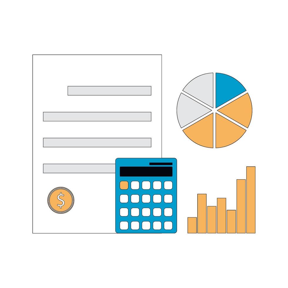 financiën en statistisch, accounting en berekenen financiën, gaap concept. vector illustratie. document papier werk, financiën economie berekenen, analyseren beheer, diagram statistisch