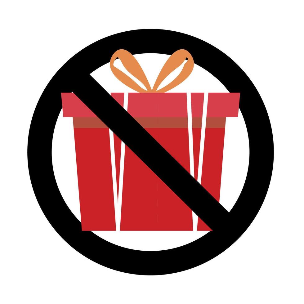 verbieden teken en Nee geschenk en verrassing, verboden Cadeau pakket, verbod geven geschenk doos met lint, verbod vieren feest. vector illustratie