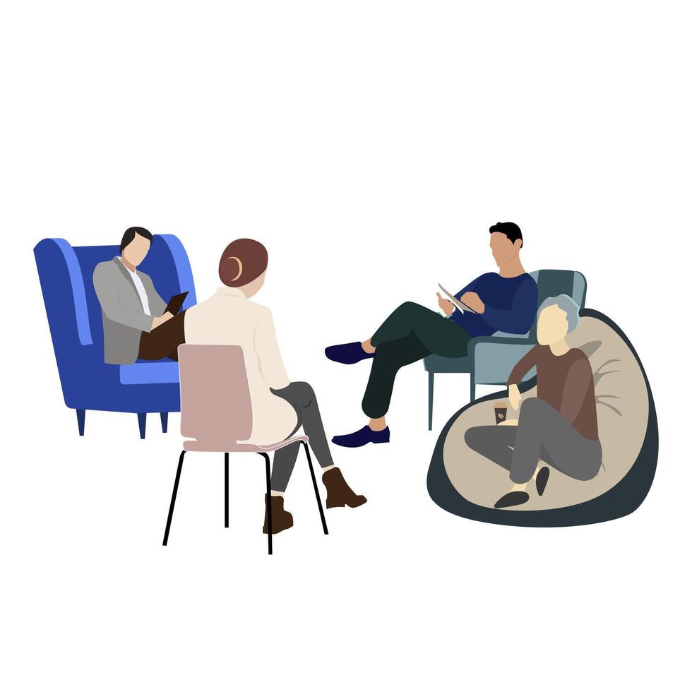 groep psychologisch steun. anoniem verslaafde alcoholisch, psychologie geneeskunde overleg, steun psychologisch, helpen geduldig met verslaving drug of gokken. vector illustratie