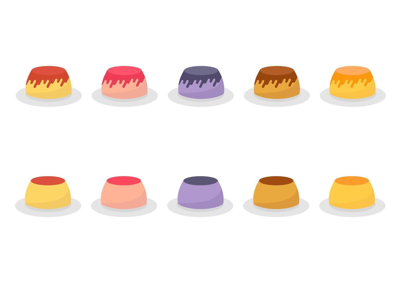 verzameling illustraties van puddingen in verschillende smaken en kleuren vector