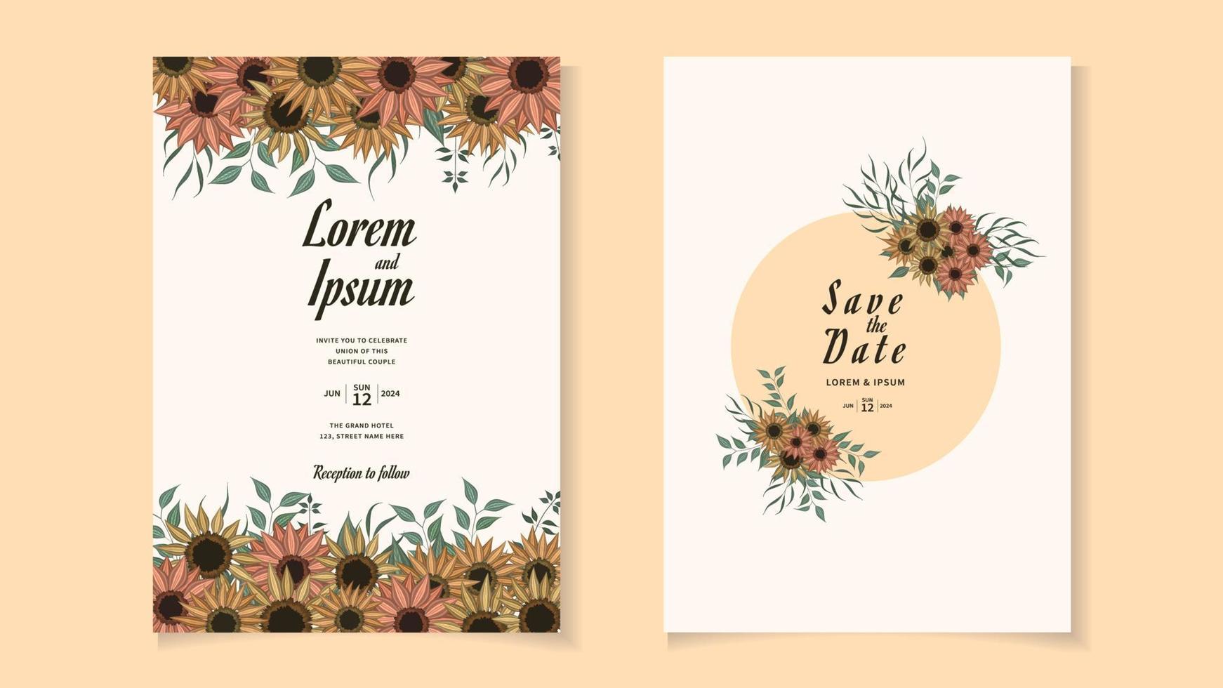 bloemenkrans bruiloft uitnodigingskaartsjabloon met premium bloemen vector