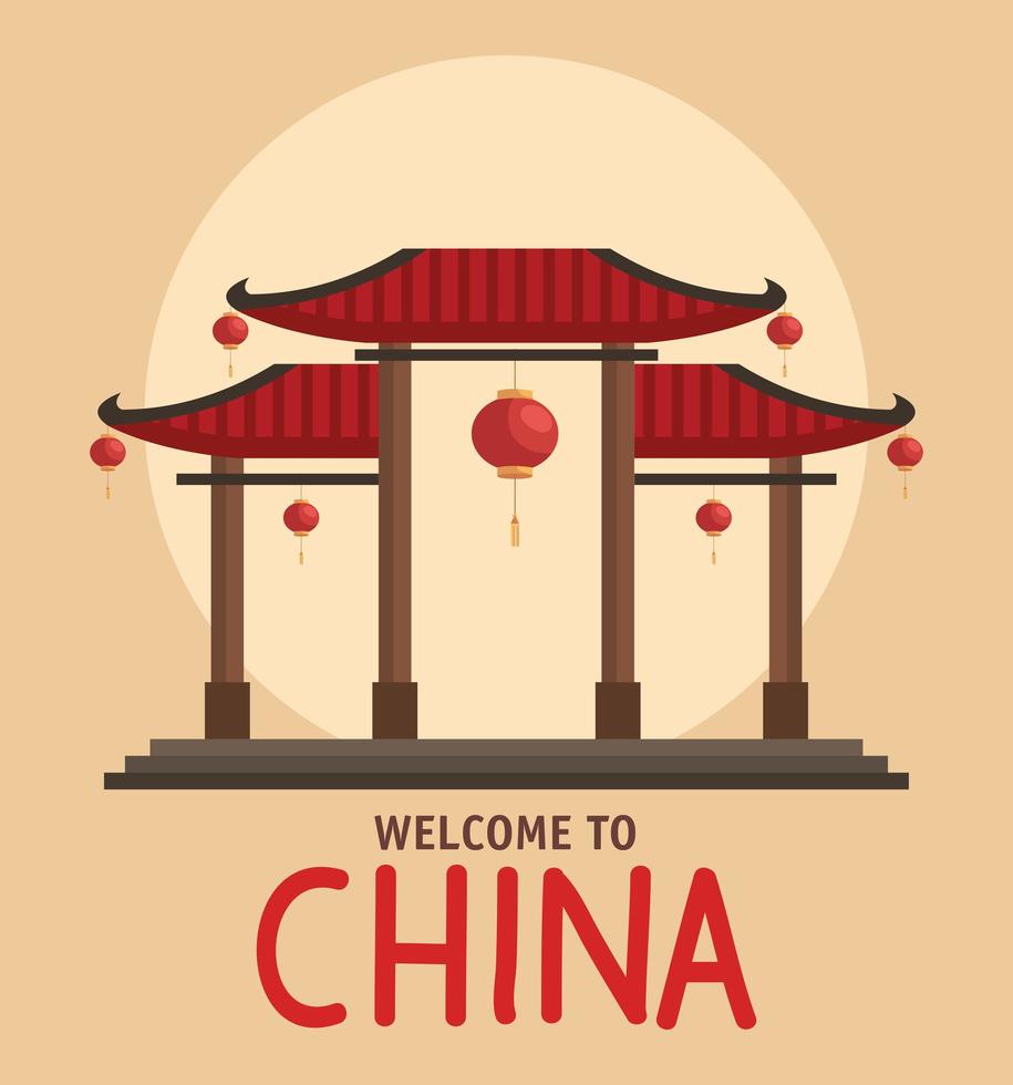 welkom in china met tempel vector