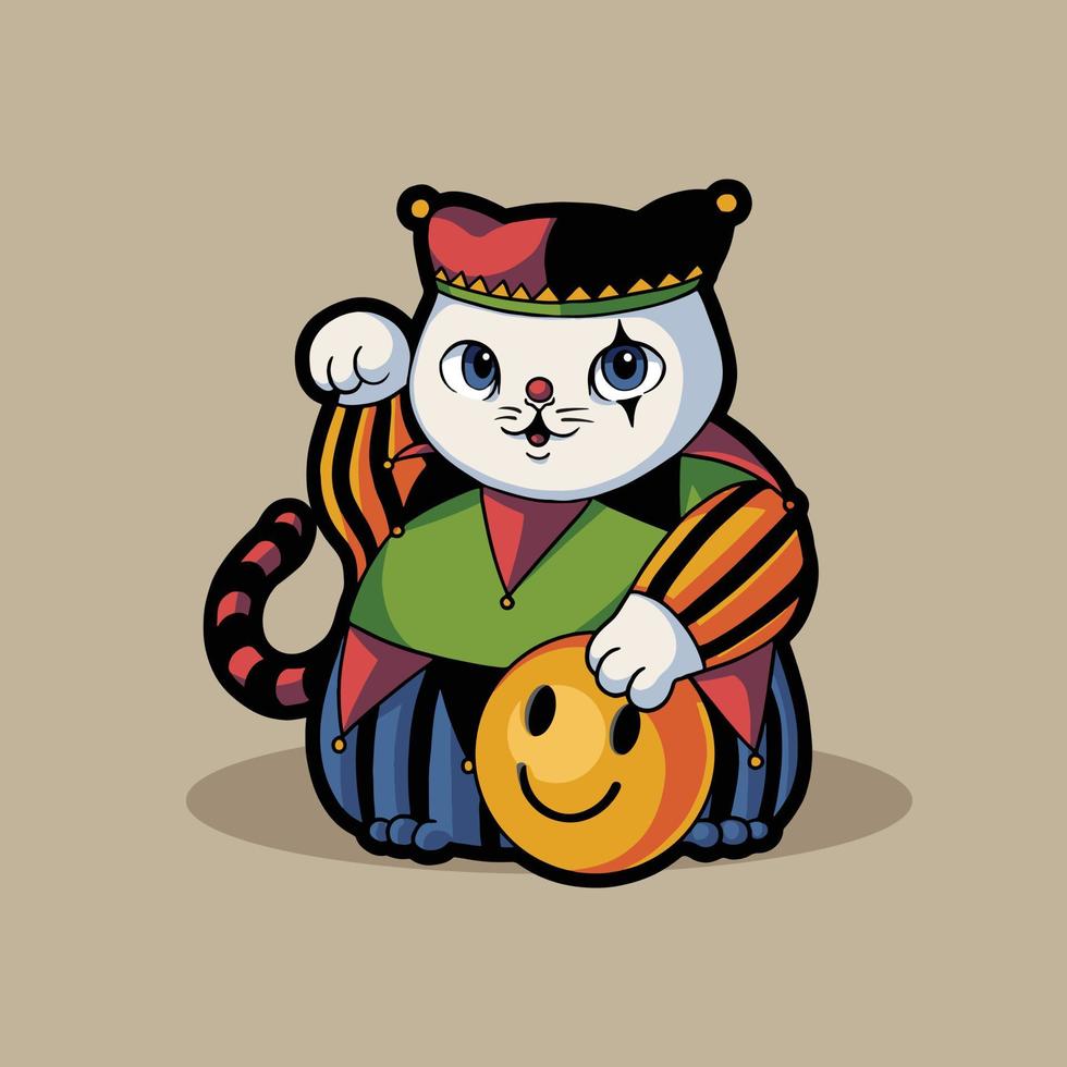 clown schattige kat halloween vector