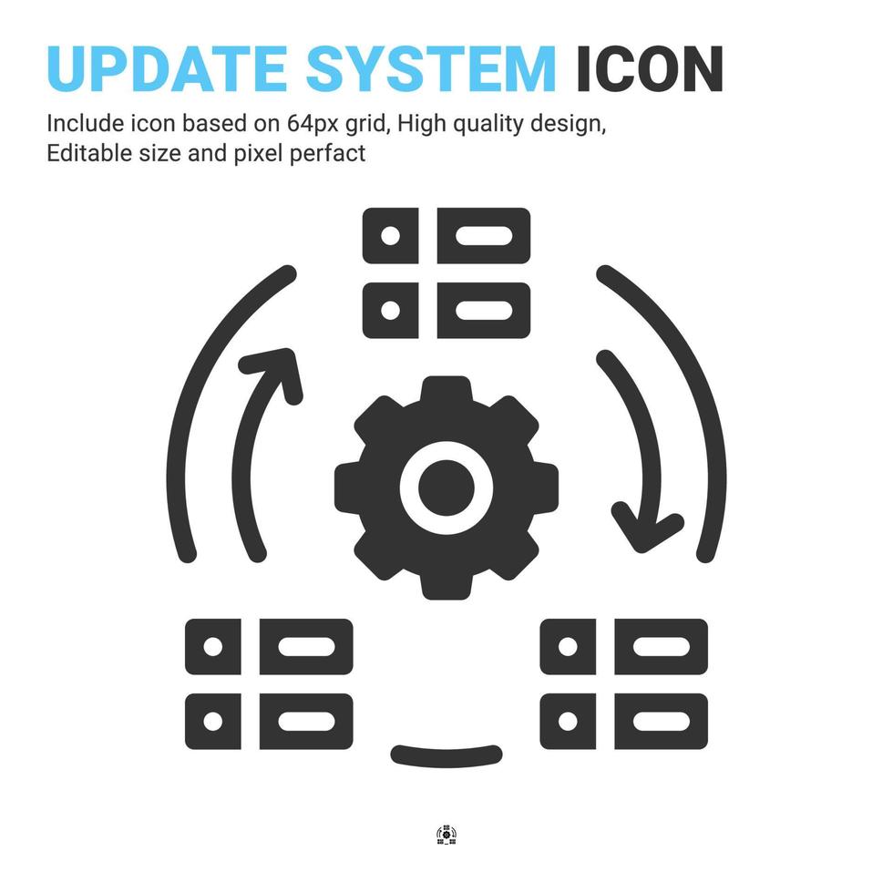 update systeempictogram vector met glyph-stijl geïsoleerd op een witte achtergrond. vector illustratie database, server teken symbool pictogram concept voor digitale it, logo, industrie, technologie, web en alle projecten