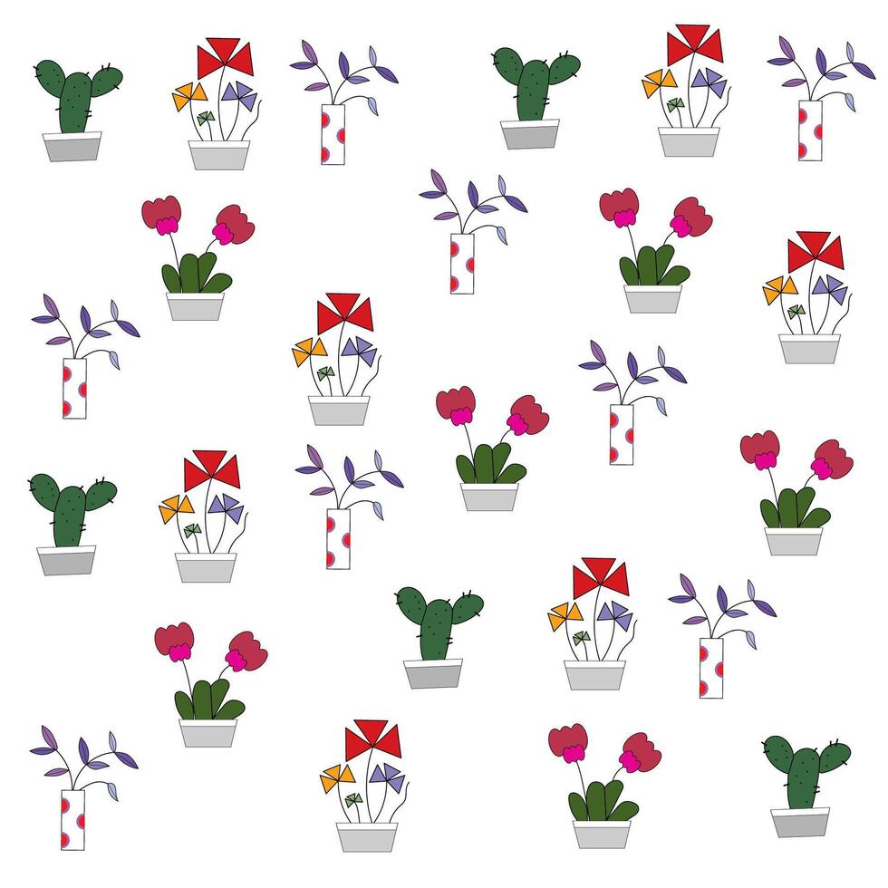 illustratie reeks van bloemen in potten, naadloos patroon. vector