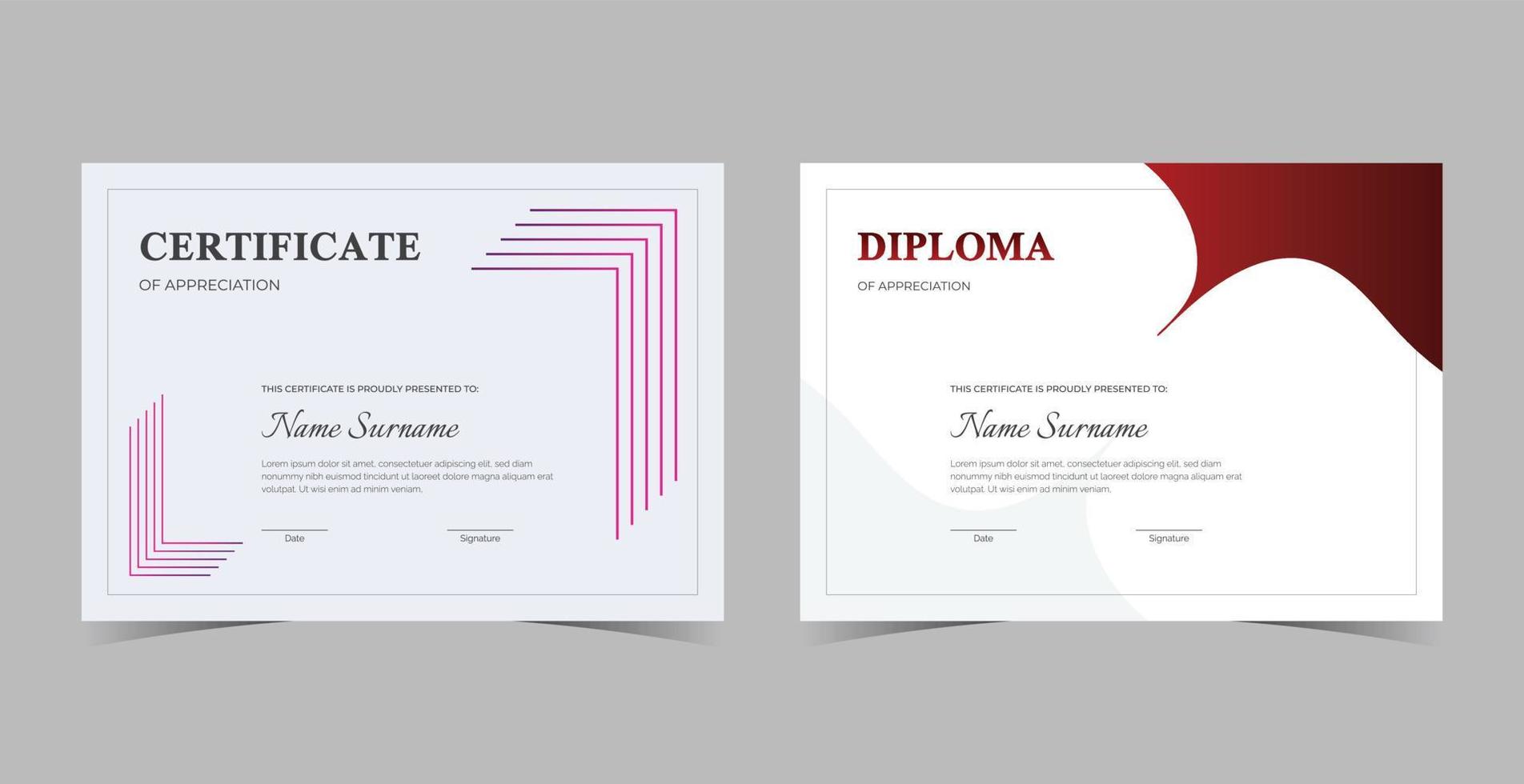 certificaat van waardering sjabloon, certificaat van prestatie, awards diploma sjabloon vector