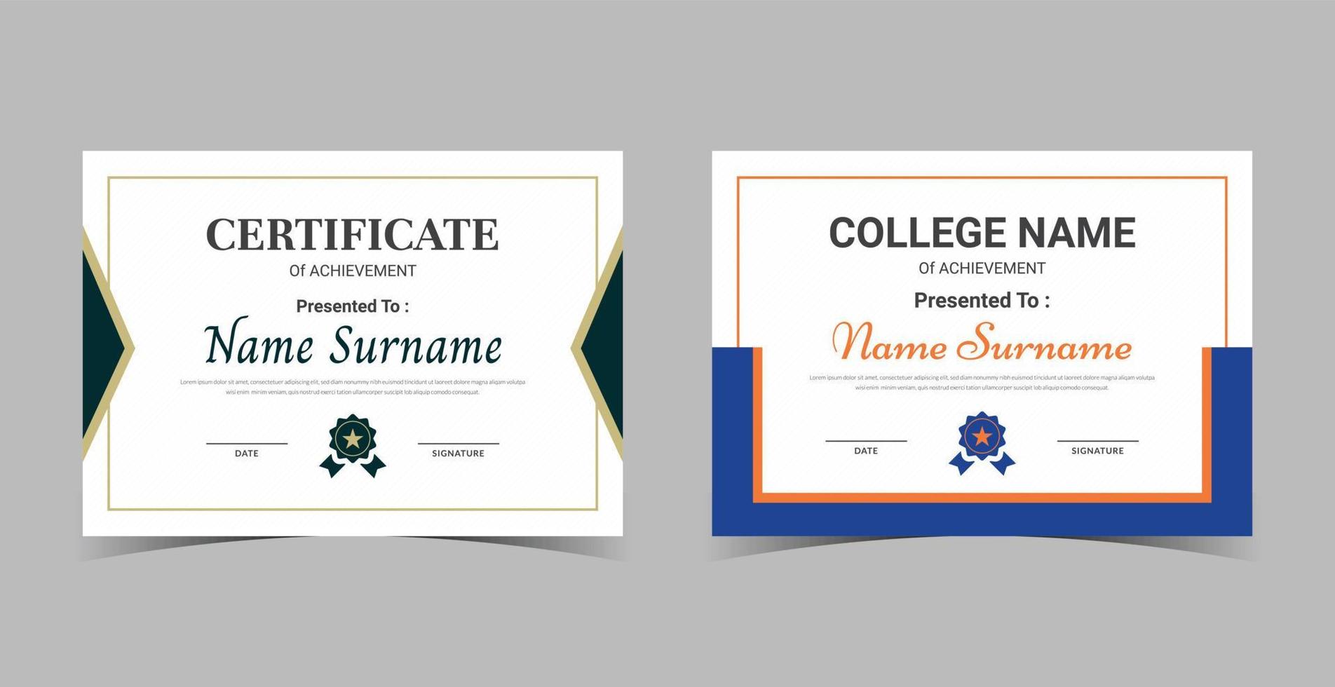 professionele diploma certificaatsjabloon, certificaat van waardering sjabloon, certificaat van prestatie, awards diploma sjabloon vector