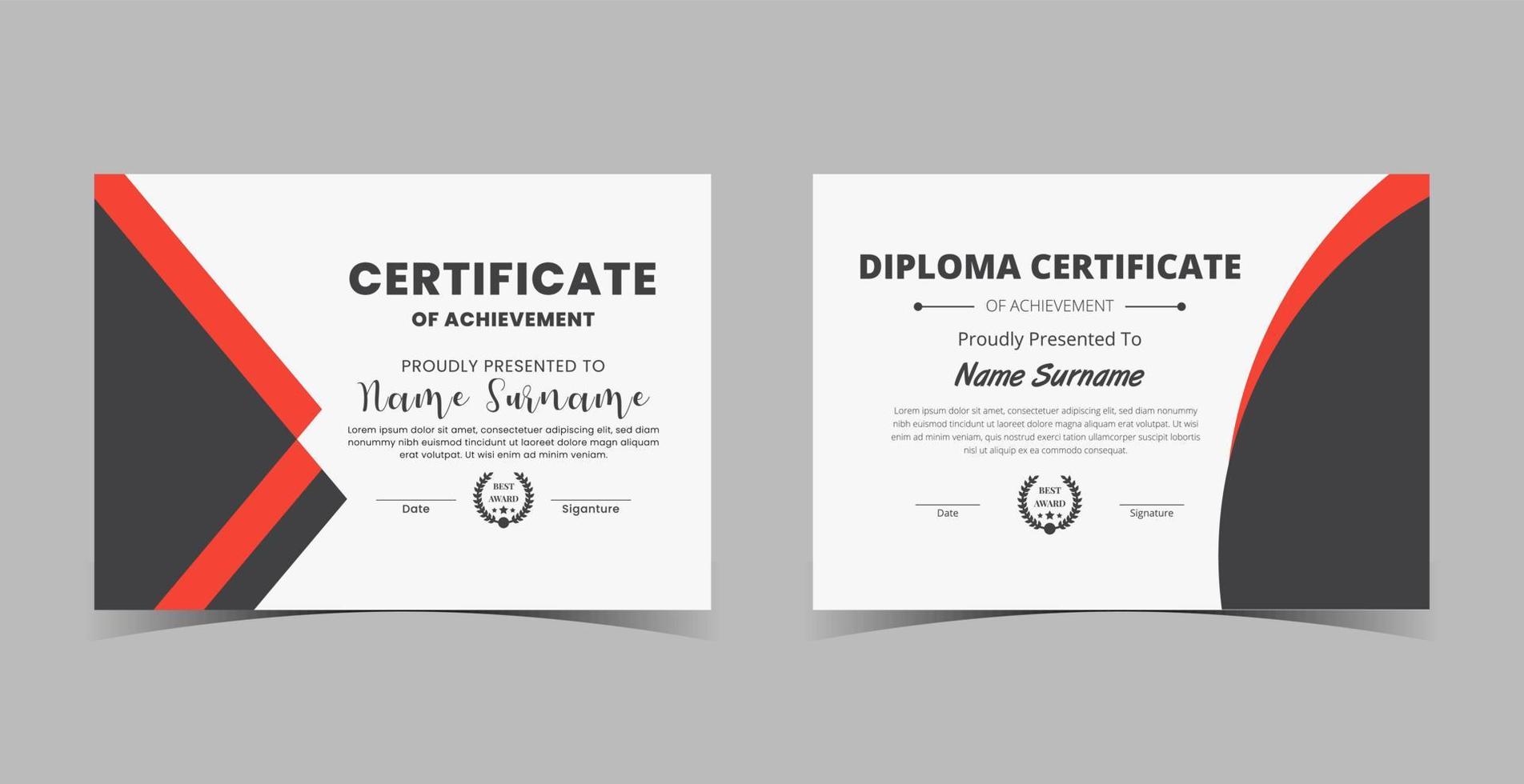 professionele diploma certificaatsjabloon, certificaat van waardering sjabloon, certificaat van prestatie, awards diploma sjabloon vector