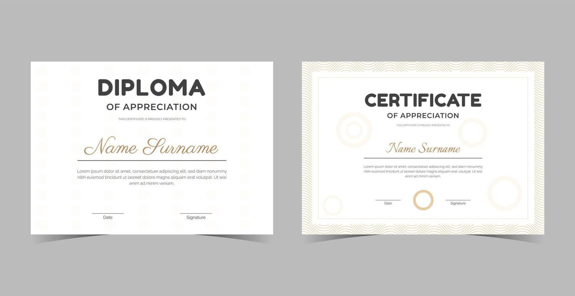 professionele diploma certificaatsjabloon, certificaat van waardering sjabloon, certificaat van prestatie, awards diploma sjabloon vector