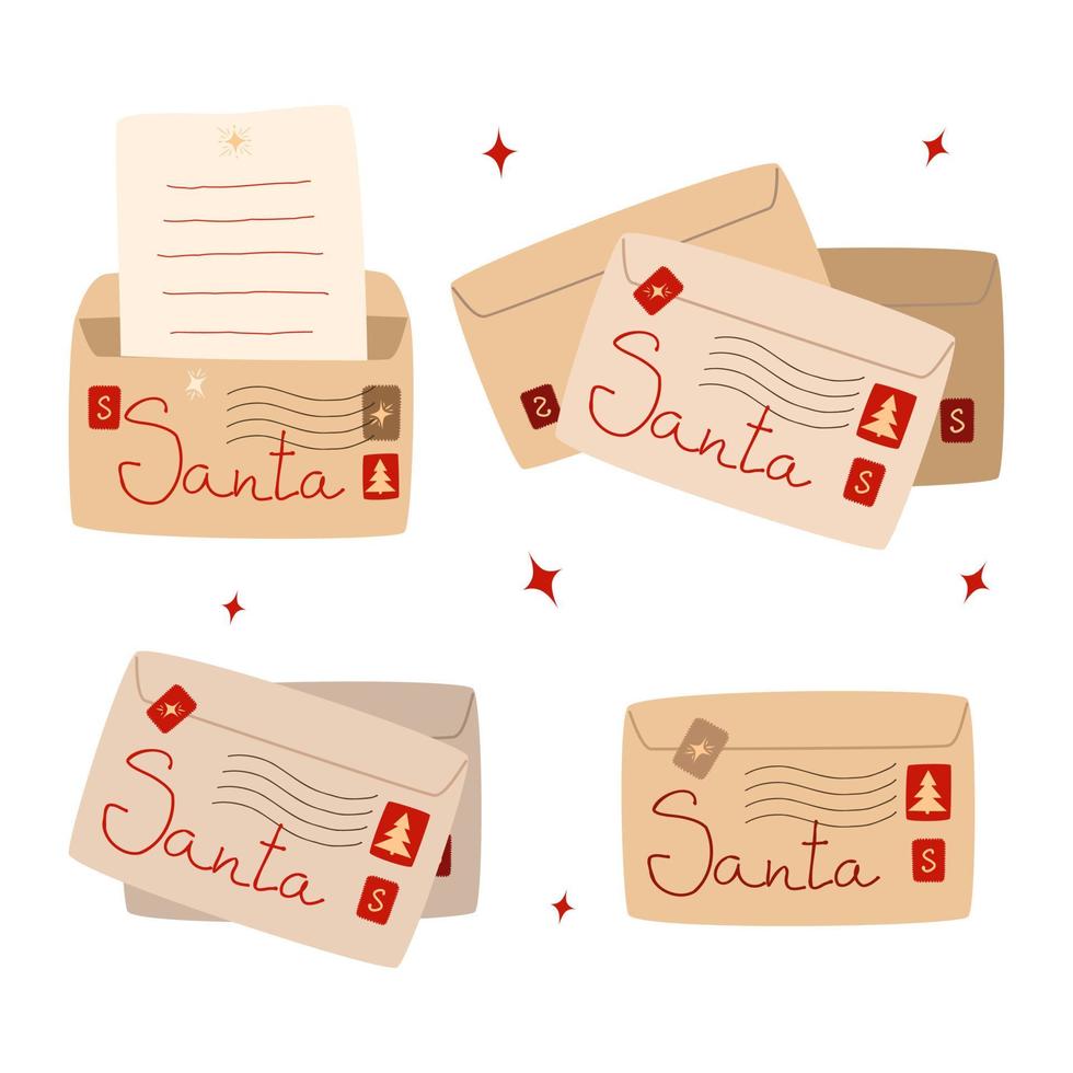 een set enveloppen met brieven aan de kerstman vector