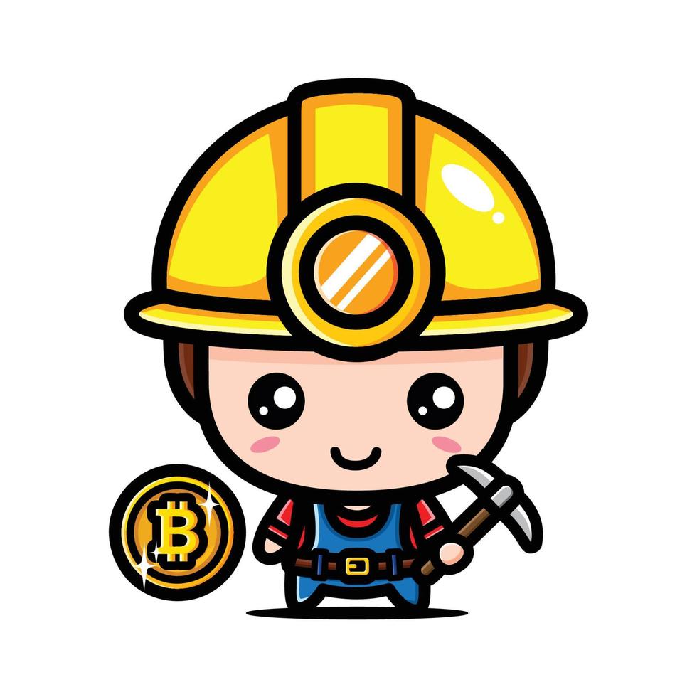 schattig bitcoin miner karakterontwerp vector