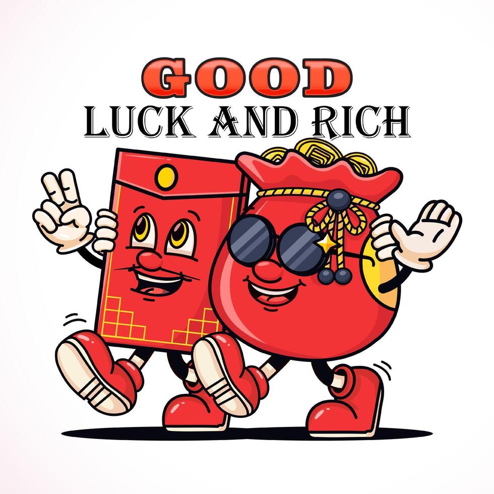 Chinese nieuw jaar, schattig geld zak en Angpao envelop karakters. geschikt voor logo's, mascottes, t-shirts, stickers en posters vector