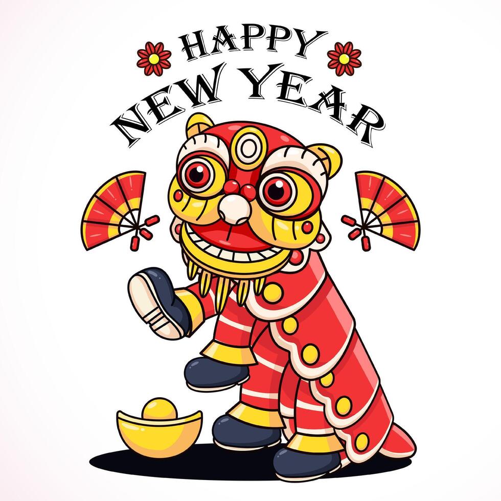 Chinese nieuw jaar, schattig draak leeuw dans. geschikt voor logo's, mascottes, t-shirts, stickers en posters vector