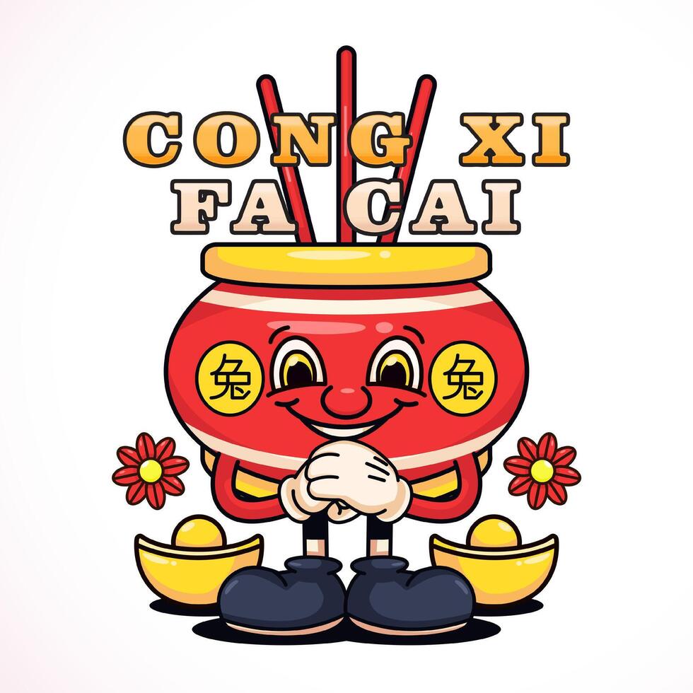 Chinese nieuw jaar, schattig Chinese wierook tekens in kannen. geschikt voor logo's, mascottes, t-shirts, stickers en posters vector