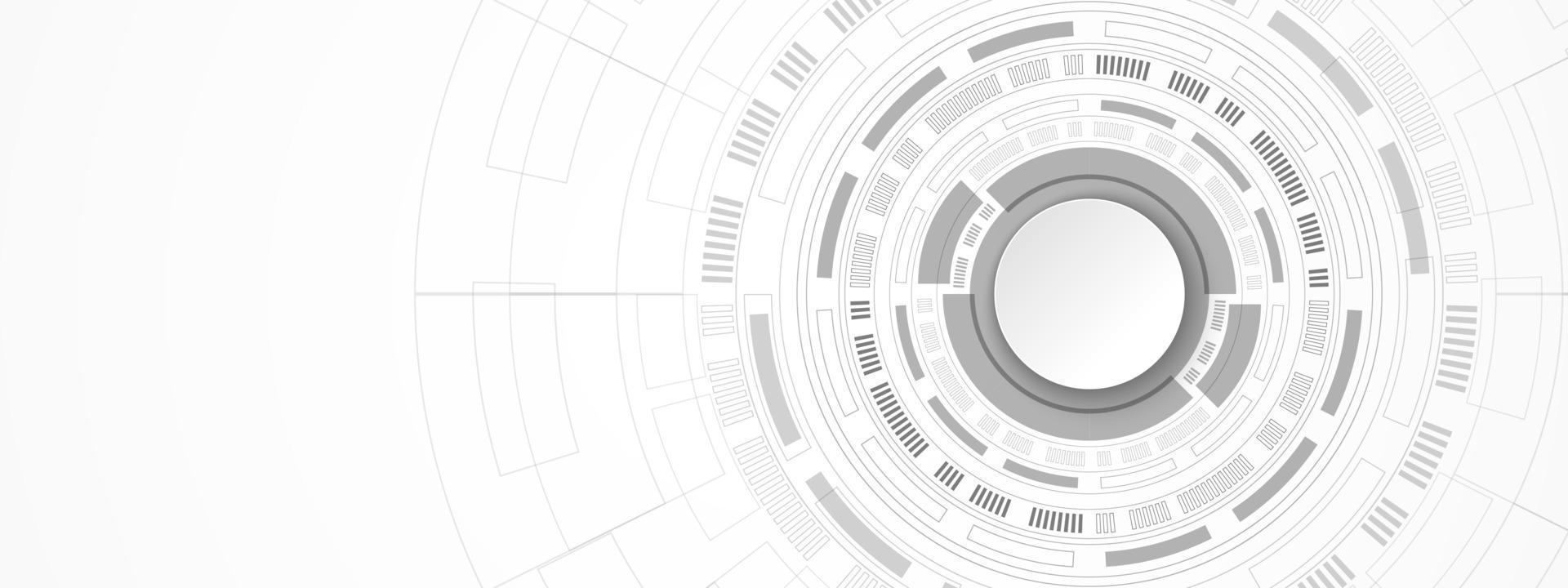 abstracte technische achtergrond, witte cirkelbanner op digitale cirkel en printplaat vector