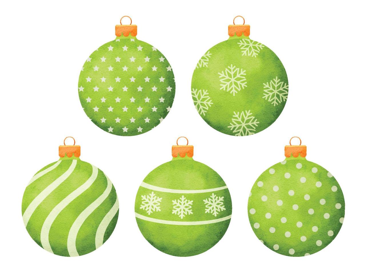 groene kerstballen aquarel stijl decoratie geïsoleerd op een witte achtergrond. vector