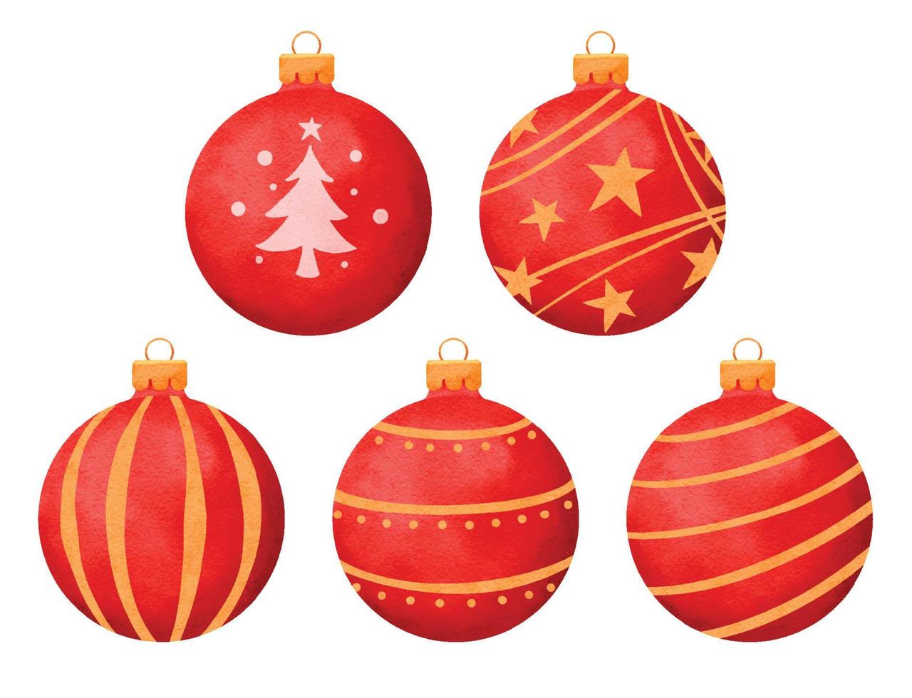 rode kerstballen aquarel stijl decoratie geïsoleerd op een witte achtergrond. vector